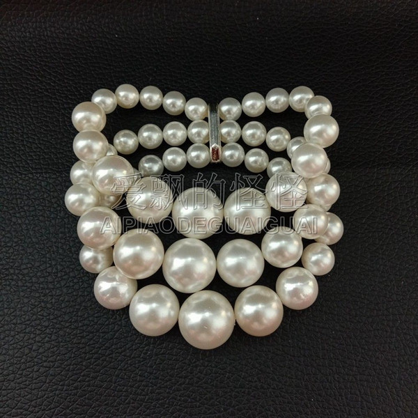 B062612 3 Rows 16mm White Sea Shell Pearl Stretch Bracelet