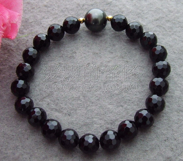 B130717 WOW! Natural 12mm Tahitian Pearl&Onyx Bracelet