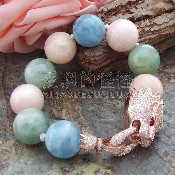 B051112 8'' Big 18MM Round Blue Pink Stone Bracelet