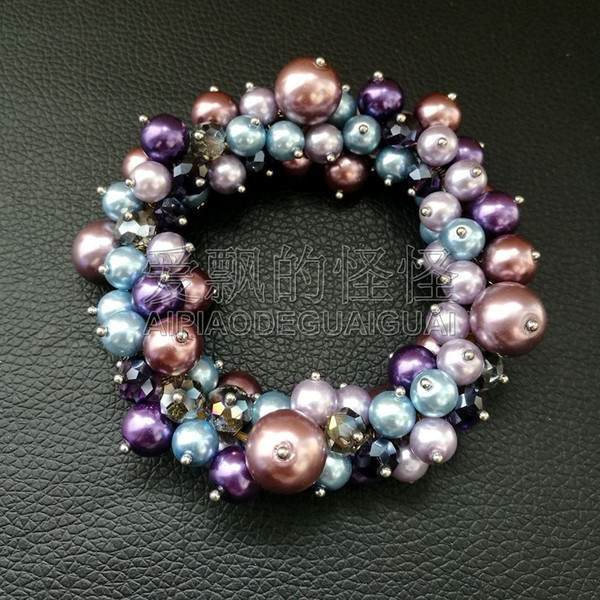 B080139 Multi Color Sea Shell Pearl Crystal Bracelet