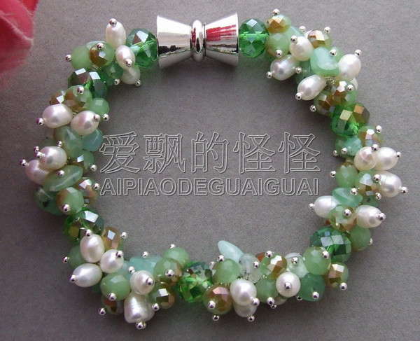 B011307 Natural Pearl&Crystal Bracelet