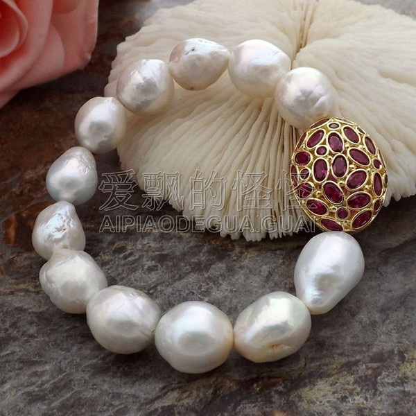 B052312 14x16MM Keshi Pearl CZ Beads Bracelet