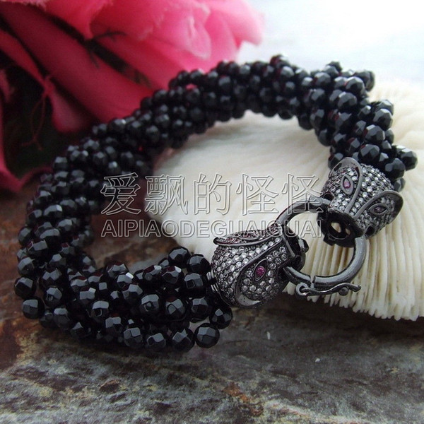 B120813 8'' 8 Strands 4mm Faceted Round Onyx Bracelet