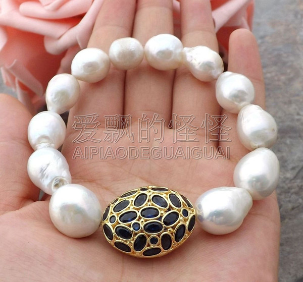 B060110 White Keshi Pearl CZ Beads Bracelet