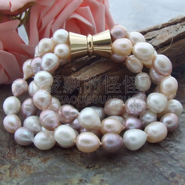 B050110 8''4Strands 12mm Multi Color Rice Pearl Bracelet