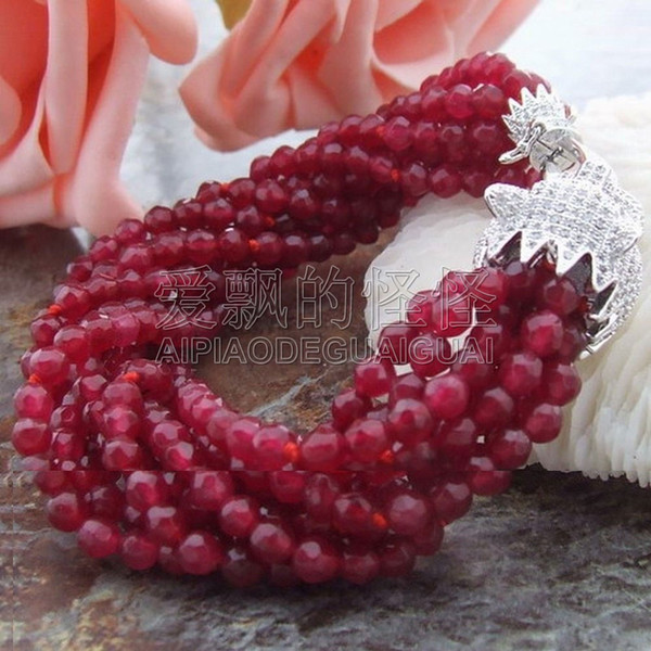 B010610 9Strands 4MM Red Jade Bracelet