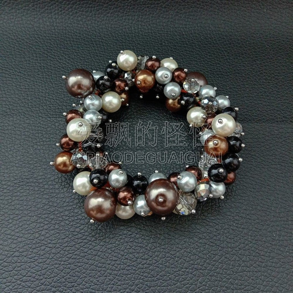 B013003 Onyx Sea Shell Pearl Crystal Bracelet