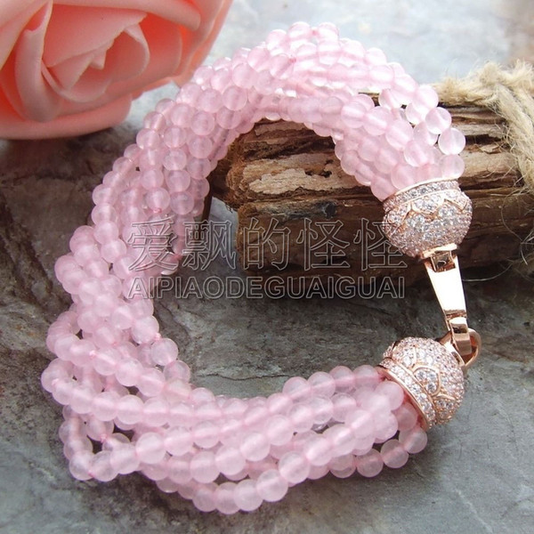 B010813 8'' 8 Strands Round Rose Crystal Bracelet