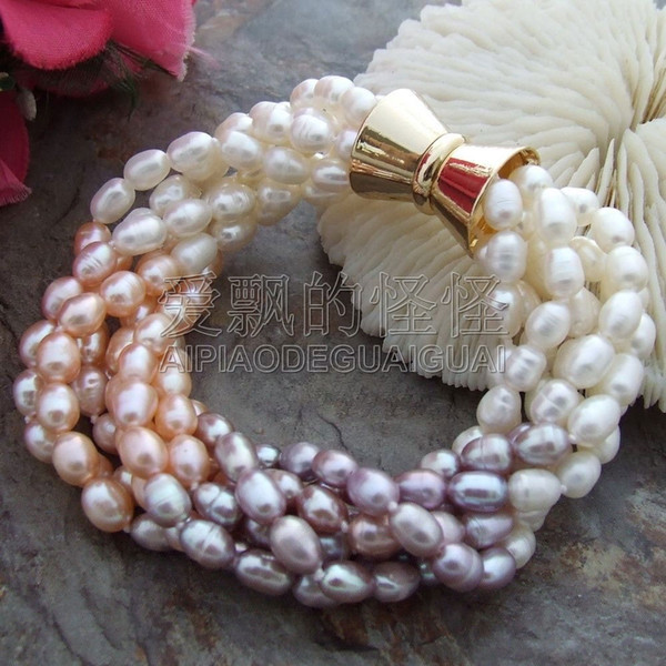 B112413 8'' 7 Strands Multi Color Rice Pearl Bracelet