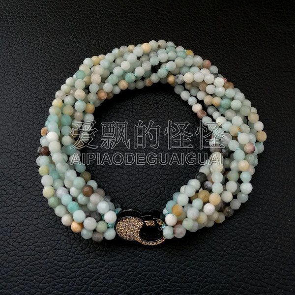 B122212 8'' 9 Strands Round Faceted Amazonite Bracelet