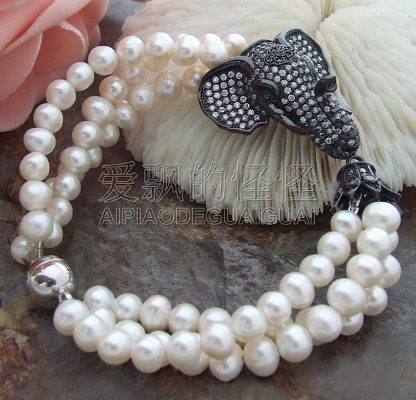 B070712 8'' 3Stands White Pearl CZ Connector Bracelet