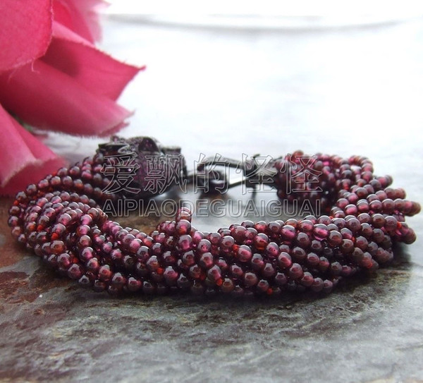 B071010 Natural 13 Strands 3mm Garnet Bracelet CZ Clasp