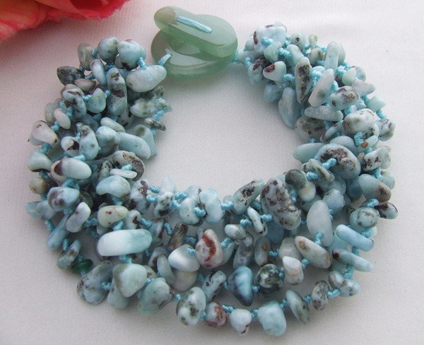 6Strands Natural Larimar Chips Bracelet