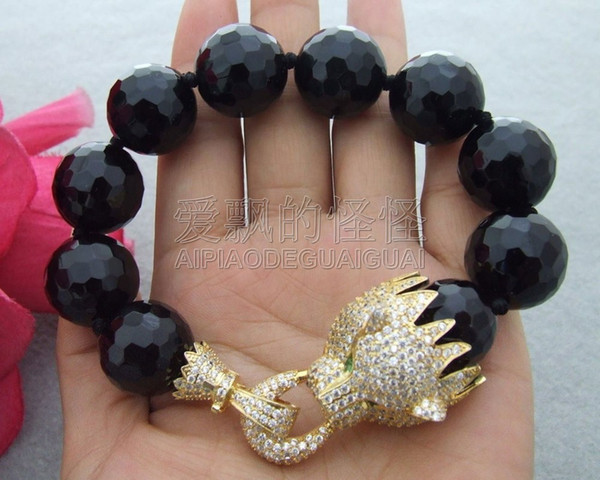 B032114 18MM Natural Onyx Bracelet CZ Clasp