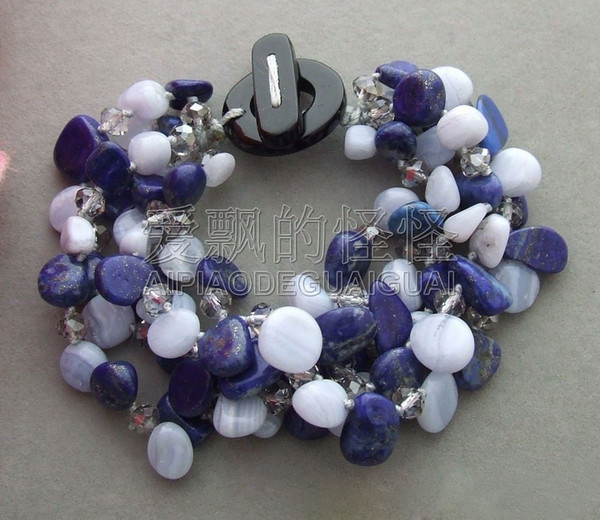 B011312 Charming! 5Strands Lapis Blue Chalcedony Crystal Bracelet