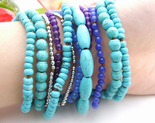 10Strands blue green stone Bracelet