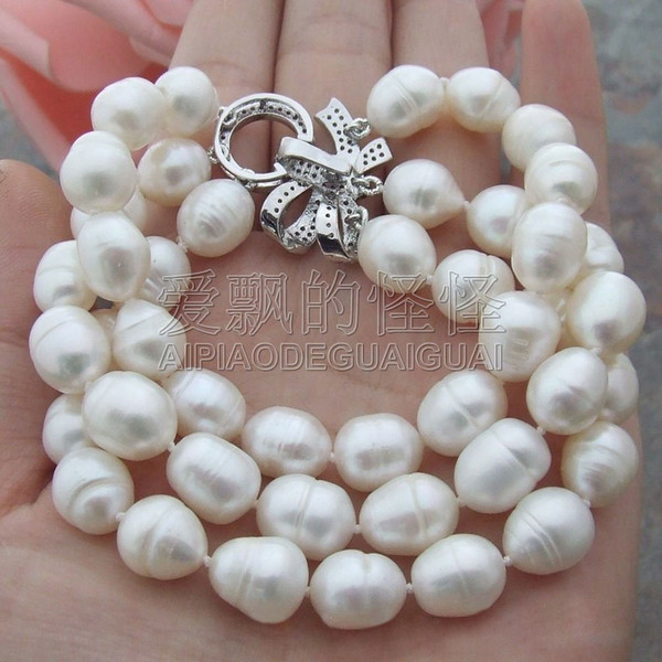 B032109 8'' 3 Strands White Rice Pearl Bracelet