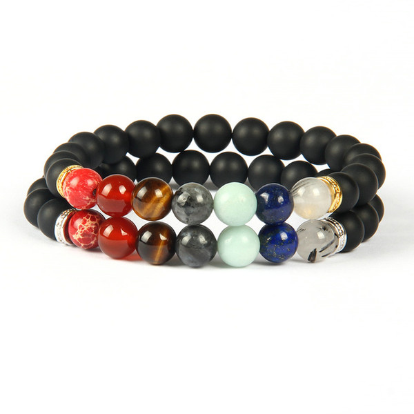 New Design High Quality Black Matte Agate 7 Chakra Healing Stone Yoga Class Meditation Bracelet for Couples Gift