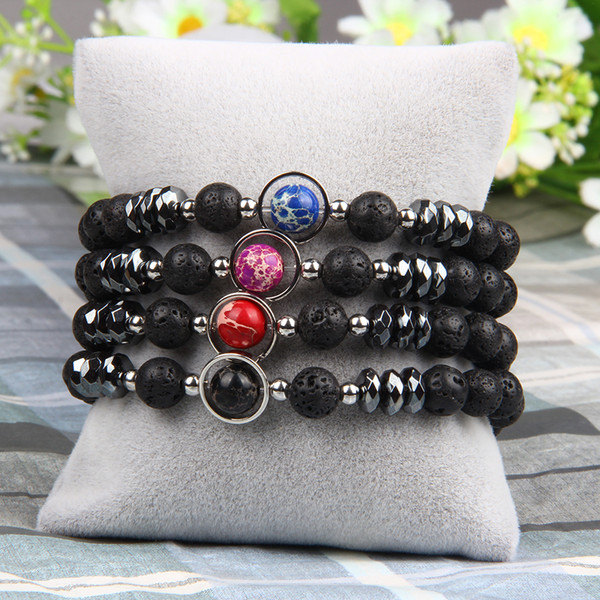 Men And Women Natural 8mm Black Lave Stone Beads Distance Fashion Jewelry Wholesale Energy Galaxy Bracelets For Gift