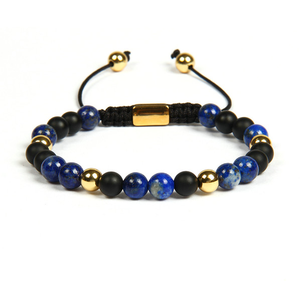 Men Bracelet Natural Lapis Lazuli Stone Beads Braided Bracelets With 6mm Matte Agate Beads Stainless Steel Jewelry Not Fade