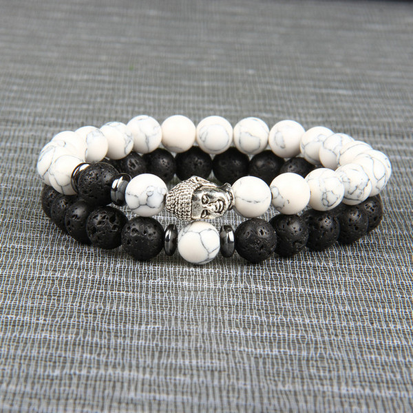 Hot Sale Couples Jewelry Wholesale 8mm White And Lave Rock Stone Beads Buddha Skull Lion Leopard Owl Head Bracelets Cheap Jewelry