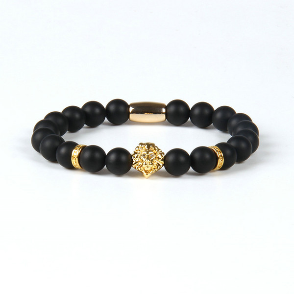 New Design Gold Plated Lion Head Tube Bracelets Wholesale 10pcs/lot With High Quality 8mm Natural Stone Beads Bracelet