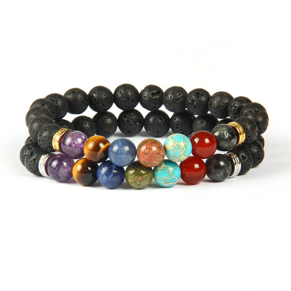 New Design High Quality Lava Rock Stone Beads 7 Chakra Healing Stone Yoga Class Meditation Bracelet for Couples Gift