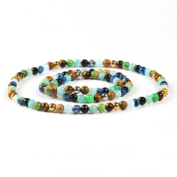 New Two Circles Jewelry Wholesale 10pcs/lot Mix Colors 6mm Blue & Green Sea Sediment Stone Tiger Eye Stone Beaded Bracelets