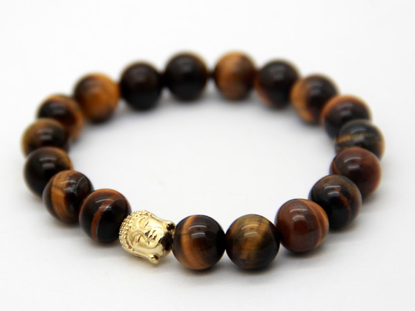 New Fashionable Natural Yellow Tiger Eye Buddha Head Beaded Lucky Bracelet, Wholesale Jewelry For Men's Gift