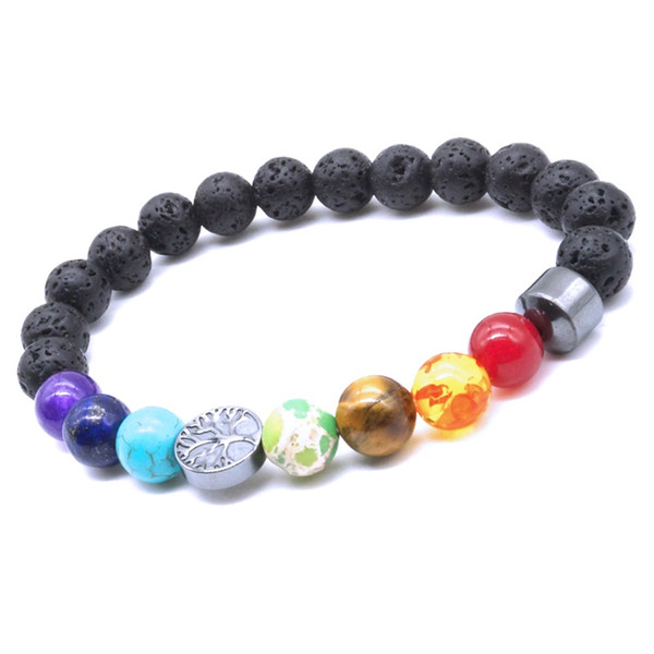 8mm Lava Stone Black Hematite Tree of life 7 Chakra Healing Balance Beads Reiki Buddha Prayer Essential Oil Diffuser Bracelet Jewelry