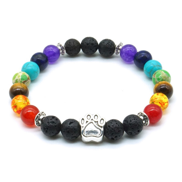 new 8mm Lava Stone Dog Paw Seven Chakras Healing Balance Beads Reiki Buddha Prayer Essential Oil Diffuser Bracelet Jewelry