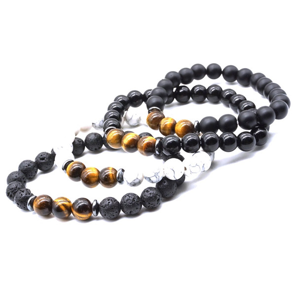 8mm Lava Stone Turquoise Tiger's Eye Black Stone Healing Balance Beads Reiki Buddha Prayer Beaded Bracelet Women Men Jewelry