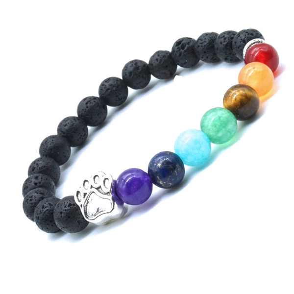 8mm Lava Stone Dog Paw Seven Chakras Healing Balance Beads Reiki Buddha Prayer Essential Oil Diffuser Bracelet Jewelry