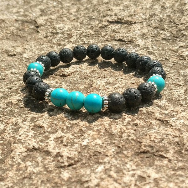 New Turquoise Black Lava Stone Bracelet Aromatherapy Essential Oil Diffuser Bracelet Snowflake Spacer Men Women Stretch Jewelry