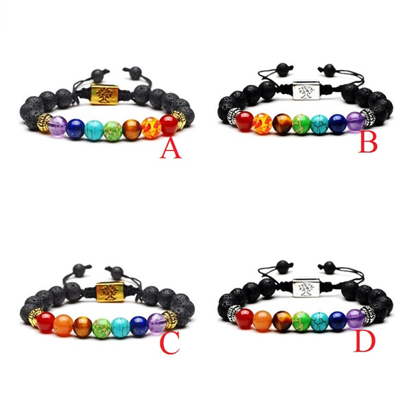 Essential Oil Diffuser Black Lava Rock Beads Bracelets 8mm Chakras Stone Bracelet Square Tree of Life Charm Bracelets Jewelry