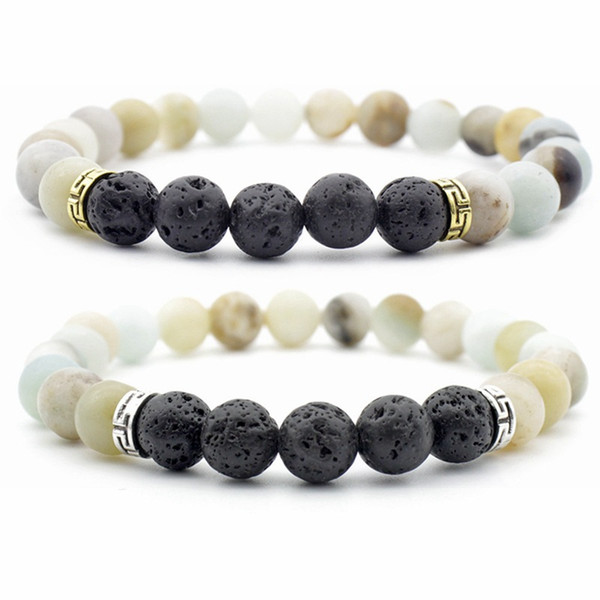 Gold Silver Amazon & Black Lava Stone Bracelets Aromatherapy Essential Oil Diffuser Bracelet Bangle Energy Yoga Jewelry