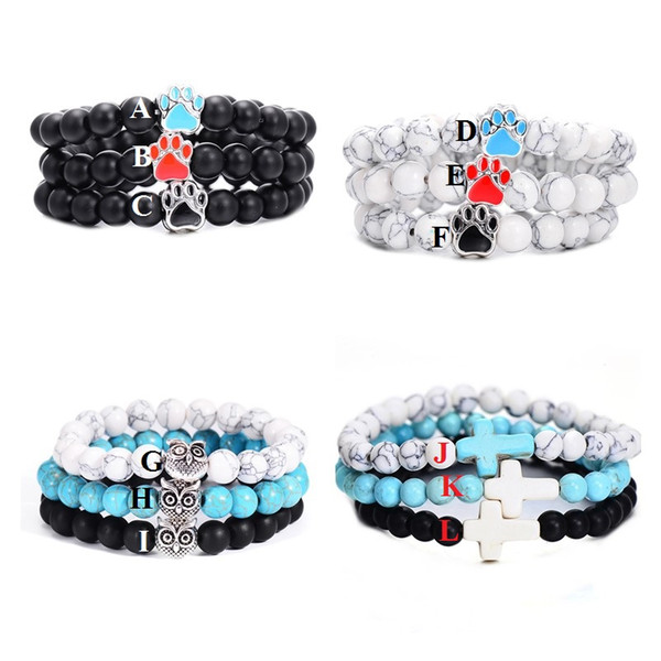 12 Styles Black Stone Yoga Bracelet Cross Owl Dog Hand Paw Charms Elastic Rope Turquoise Bead Bracelet Fashion Men Women Jewelry