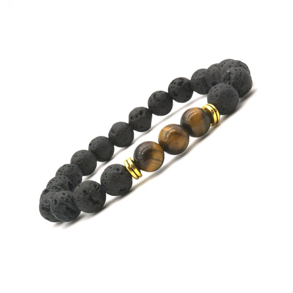 Gold Spacer Tiger eye stone 8mm Black Lava Rock Beads Bracelets Essential Oil Diffuser Charm Bracelet Jewelry