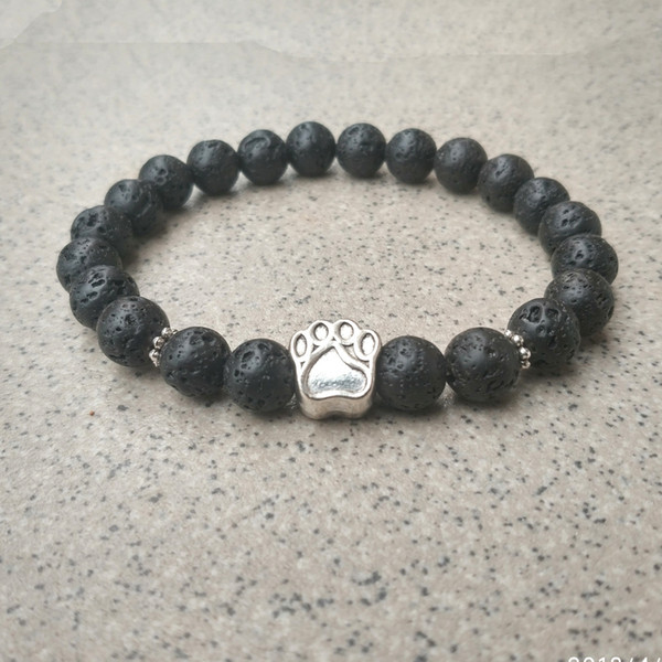 Dog Cat Paw Charms Black Lava Stone Bracelet Aromatherapy Essential Oil Diffuser Bracelet Snowflake Spacer Men Women Stretch Jewelry