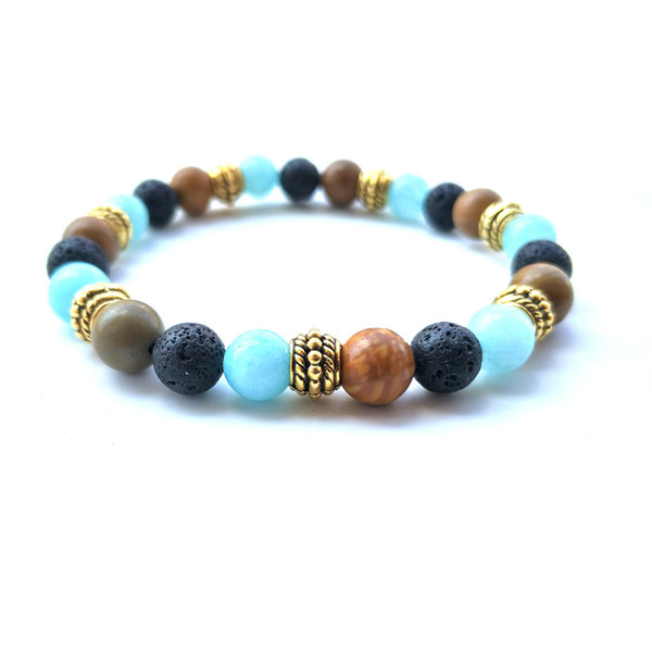 Amazonite Stone 8mm Beaded Bracelets Femme Black Lava Stone Essential Oil Diffuser Yoga Charm Girls Bracelet For Women