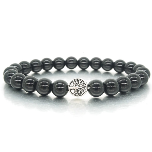 Retro Tree of Life Charms Bracelet Natural Black Stone Beads Bracelet for Men Women Stretch Yoga Jewelry