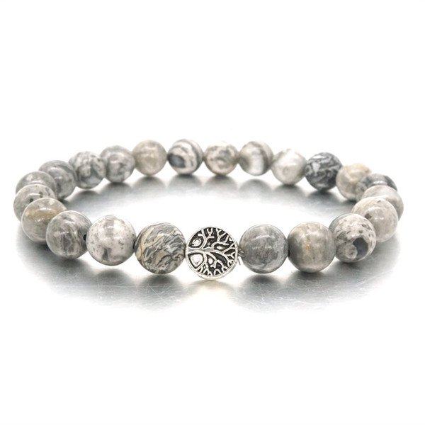 Hot Tree of Life Charms Bracelet Natural Map Stone Beads Bracelet for Men Women Stretch Yoga Jewelry