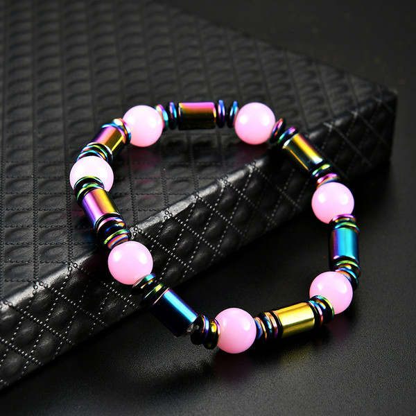 Rainbow Magnetic Hematite Bracelet Pink Beads String Bracelet Bangle Power Healthy Jewelry for Women Men Gift Will and Sandy DropShip 320102