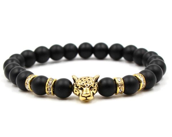 Natural Stone Black Beads Leopard Strand Bracelet Men Jewelry Animal Bangles Homme Femme Chain Ethnic Handmade Accessories Wholesale price