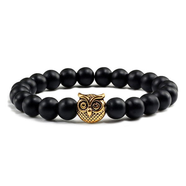 Black Artificial Lava Stone Owl Chakra Men Beads Bracelets Man Fashion Strand Strength Bracelet Bangle Costume Jewelry Wholesale