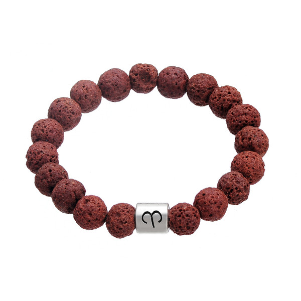 lemegeton Fishhook Dropshipping 19pcs 10MM Brown Color Lava and Flame Stones Twelve Constellations Women Elastic Bracelets