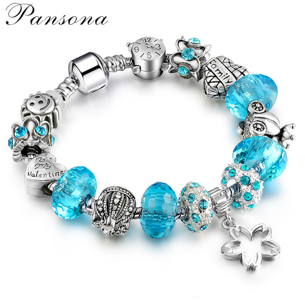 PD Womens 925 Silver Jewelry, Faceted Crystal Large Hole Bead Bracelet DIY Beaded Bracelet free shipping SL71