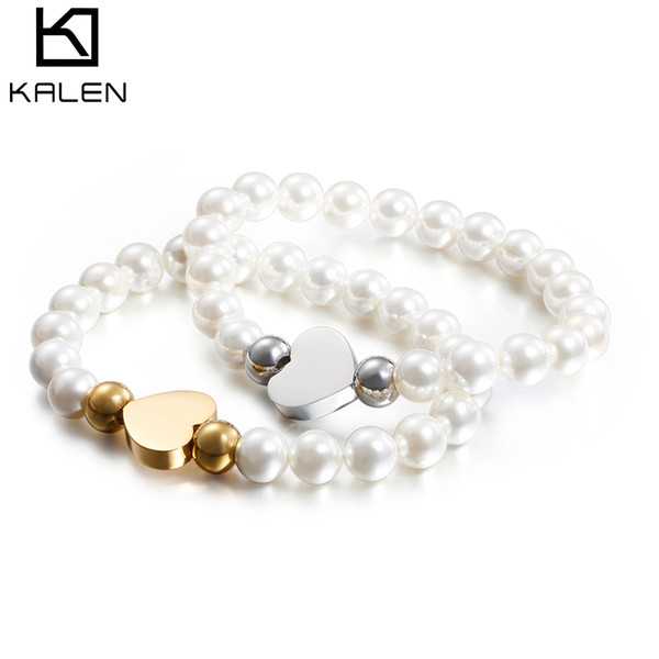 Heart Style Beaded Strand Bracelet For Women Female Bohemia Round Waterfresh Pearl Bangle Female Lovely Jewelry