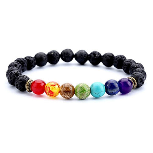 1 pcs Fashion Style 7 Chakra Healing Beaded Bracelet Natural Lava Stone Diffuser Bracelet Jewelry