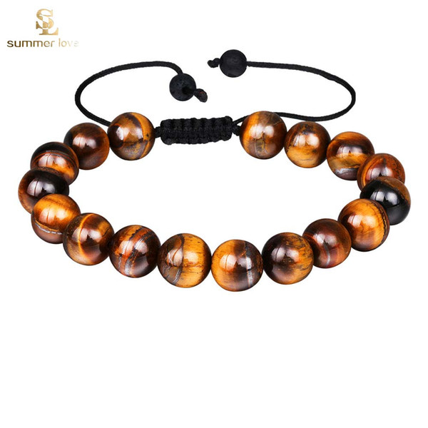 New Arrival Tiger Eye Beads Bracelet for Men Women Adjustable Size 10mm Lava Stone Black Beads Braided Bracelet Jewelry Gift